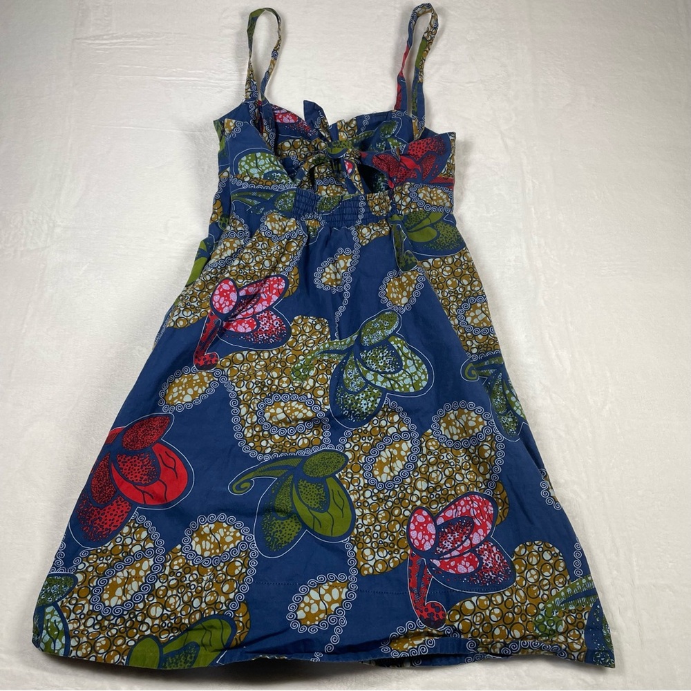 Anthropologie Made in Rwanda Ikinimbe Dress Size 4 Rare Blue Boho Floral Artisan - Picture 4 of 8